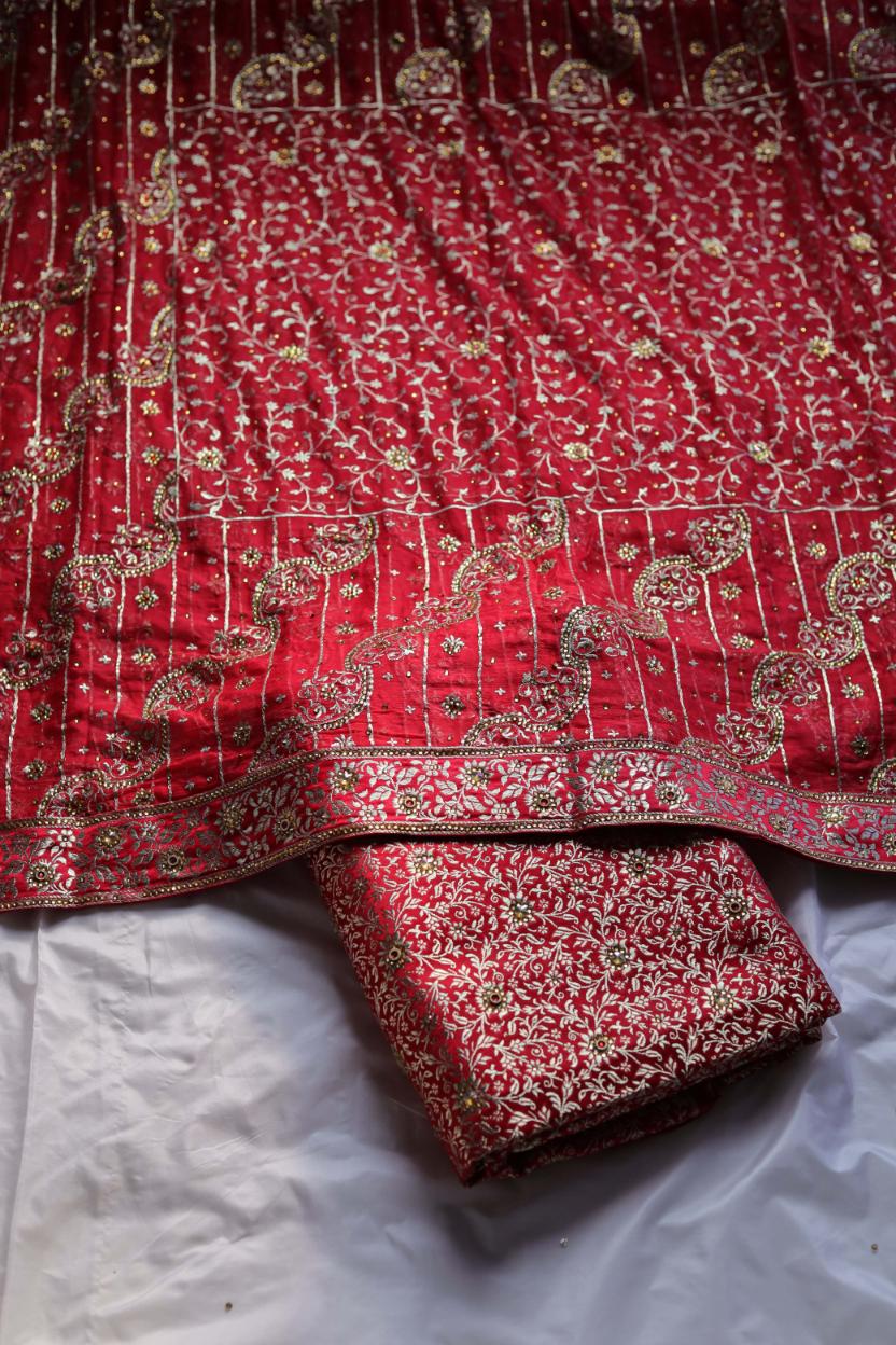 RED COLOUR KIMKHAB BANARASI GHARARA