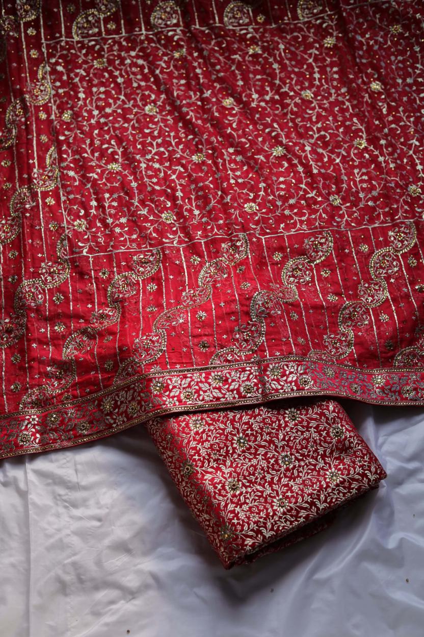 RED COLOUR KIMKHAB BANARASI GHARARA