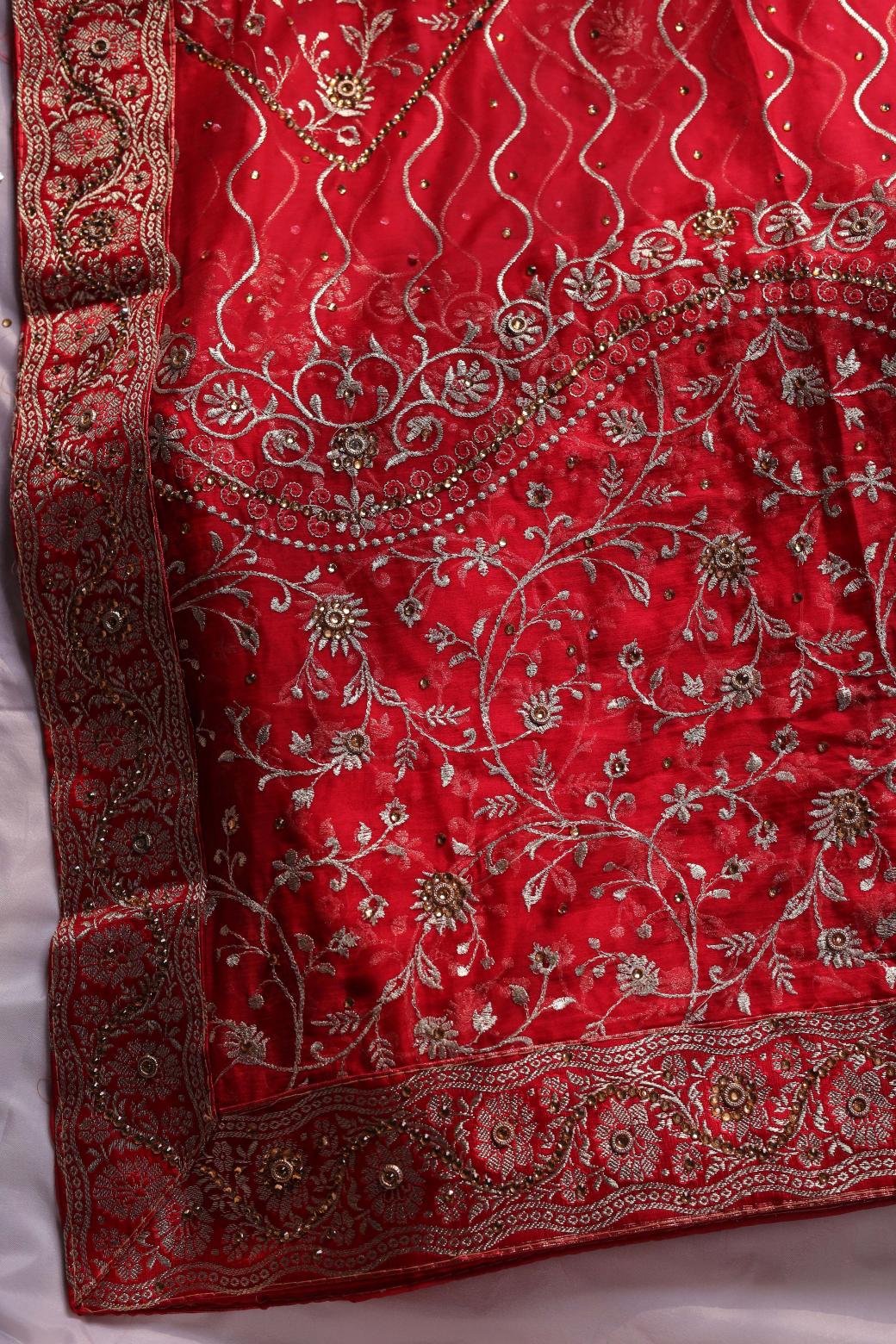 RED COLOUR KIMKHAB BANARASI GHARARA