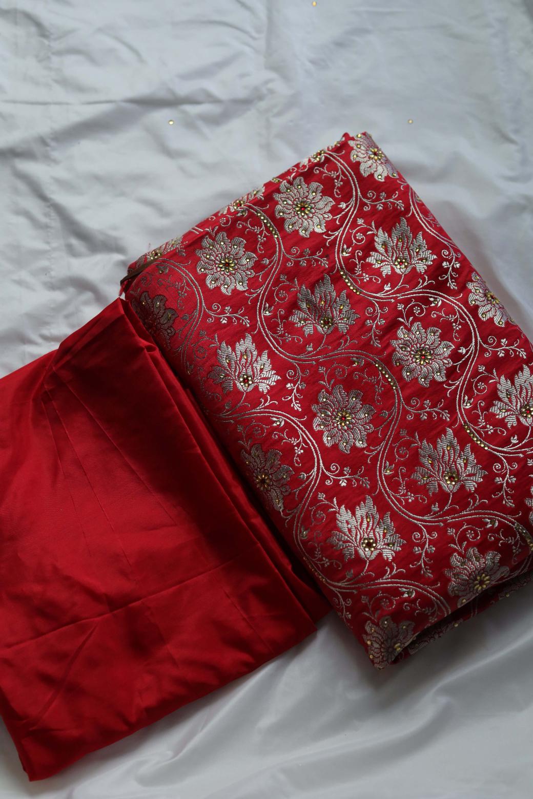 RED COLOUR KIMKHAB BANARASI GHARARA