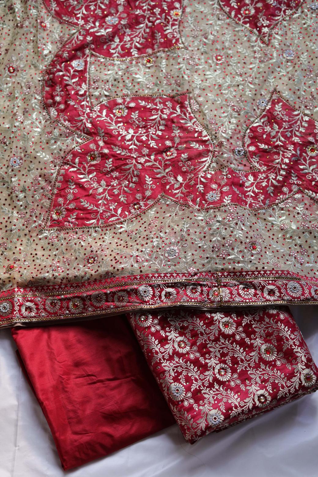 RED COLOUR KIMKHAB BANARASI GHARARA