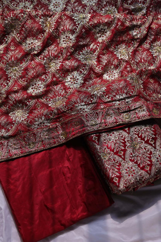 RED COLOUR PURE KATAAN KIMKHAB BANARASI GHARARA