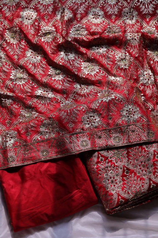 RED COLOUR PURE KATAAN KIMKHAB BANARASI GHARARA