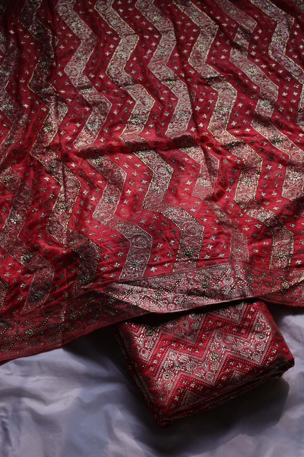 RED COLOUR PURE KIMKHAB BANARASI GHARARA