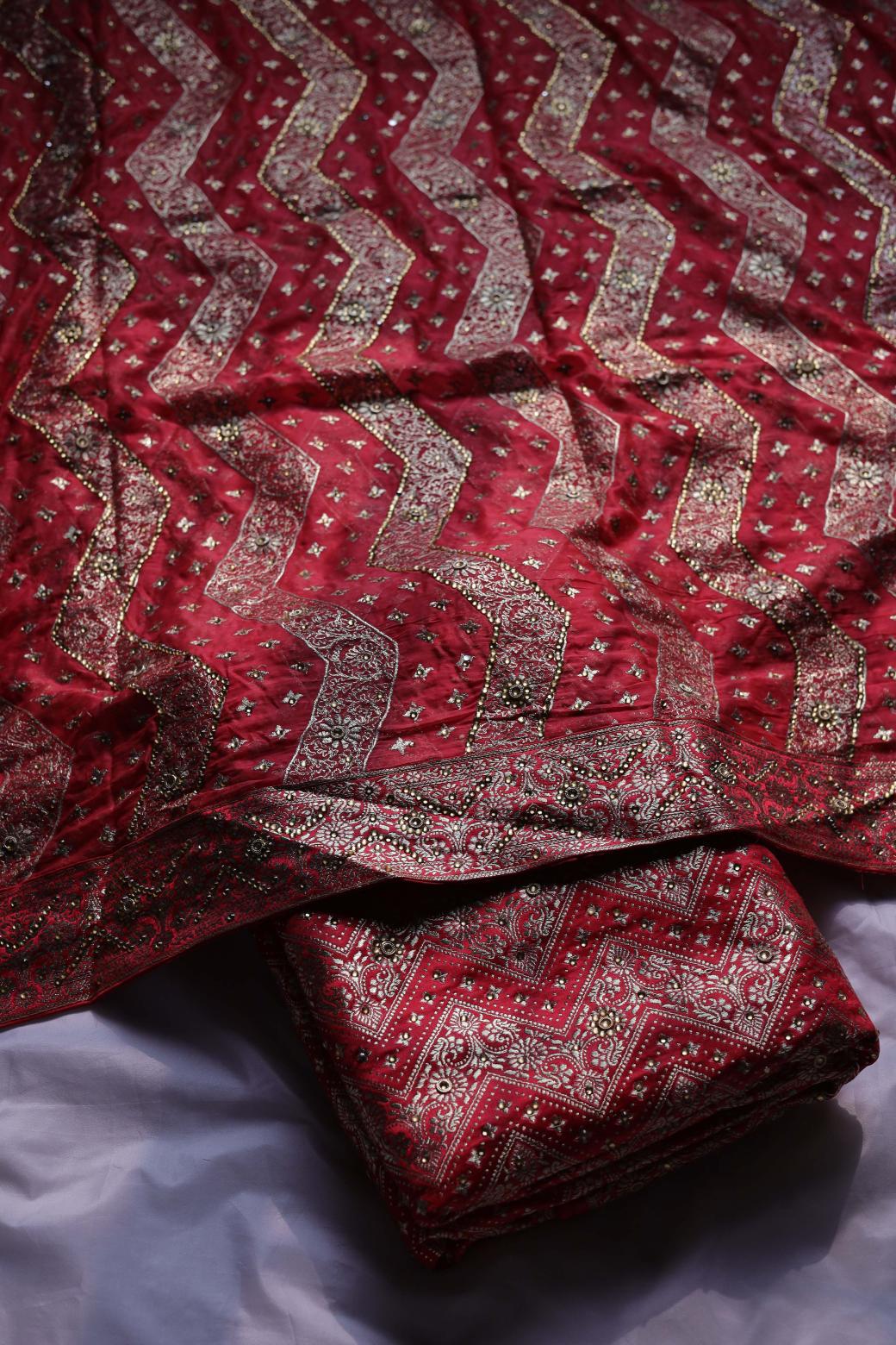 RED COLOUR PURE KIMKHAB BANARASI GHARARA