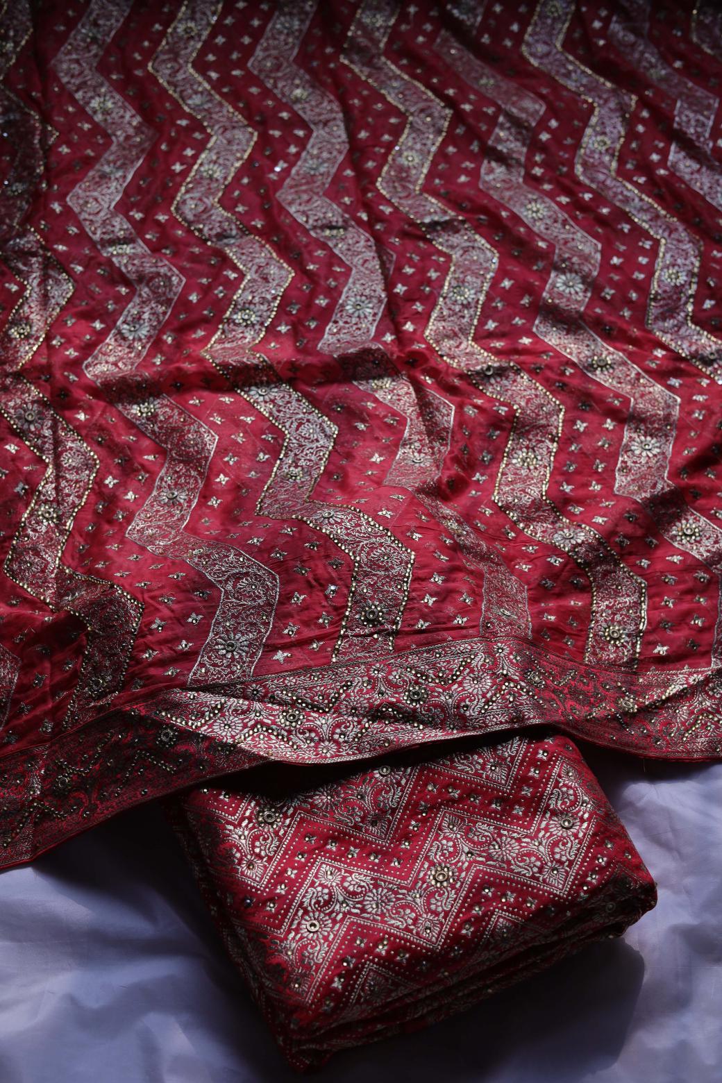 RED COLOUR PURE KIMKHAB BANARASI GHARARA