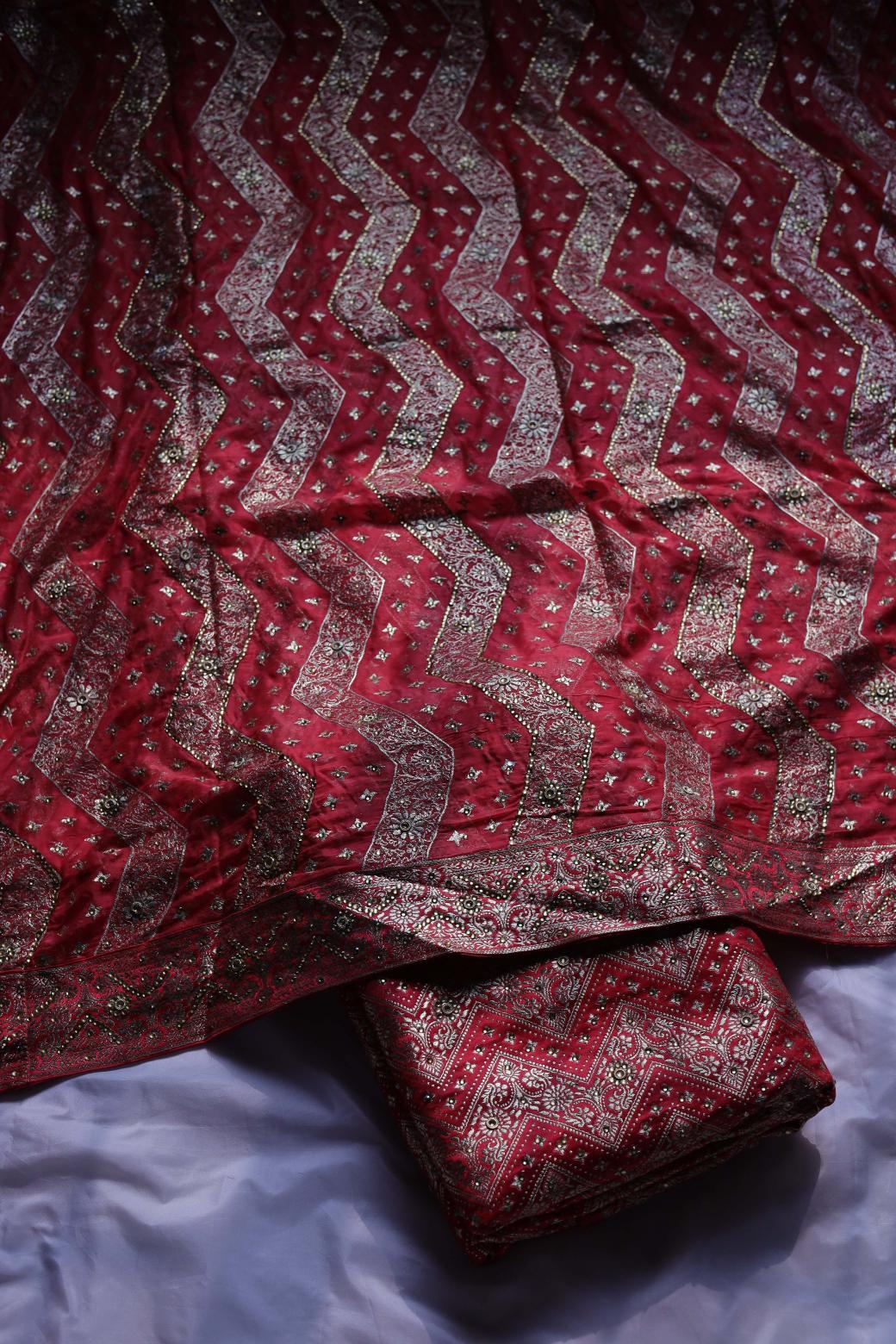 RED COLOUR PURE KIMKHAB BANARASI GHARARA