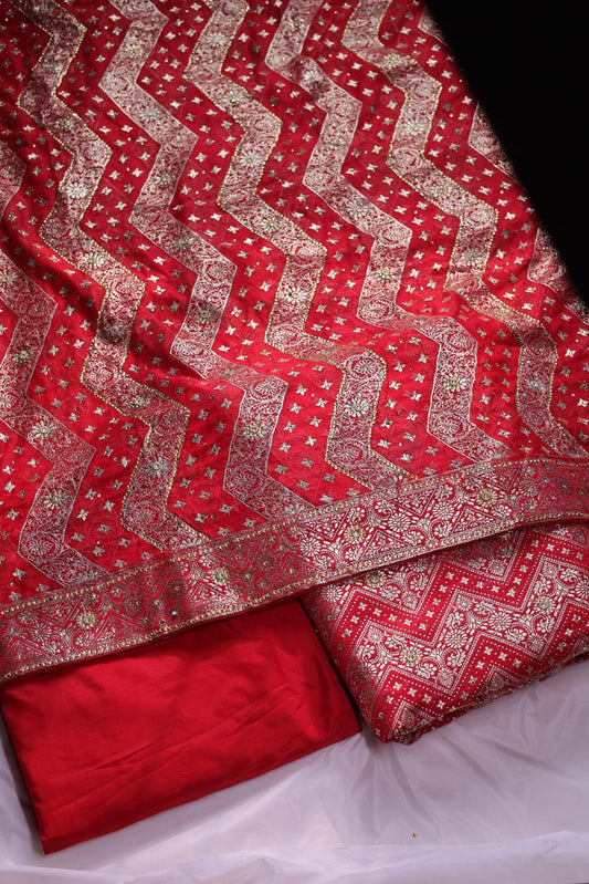 RED COLOUR PURE KIMKHAB BANARASI GHARARA