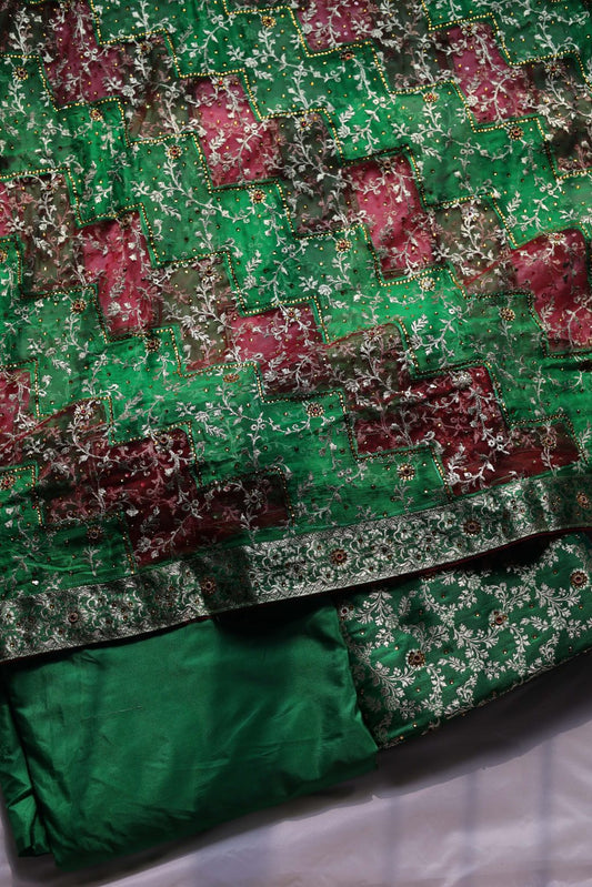 RED & GREEN CONTRAST COLOUR KIMKHAB BANARASI GHARARA