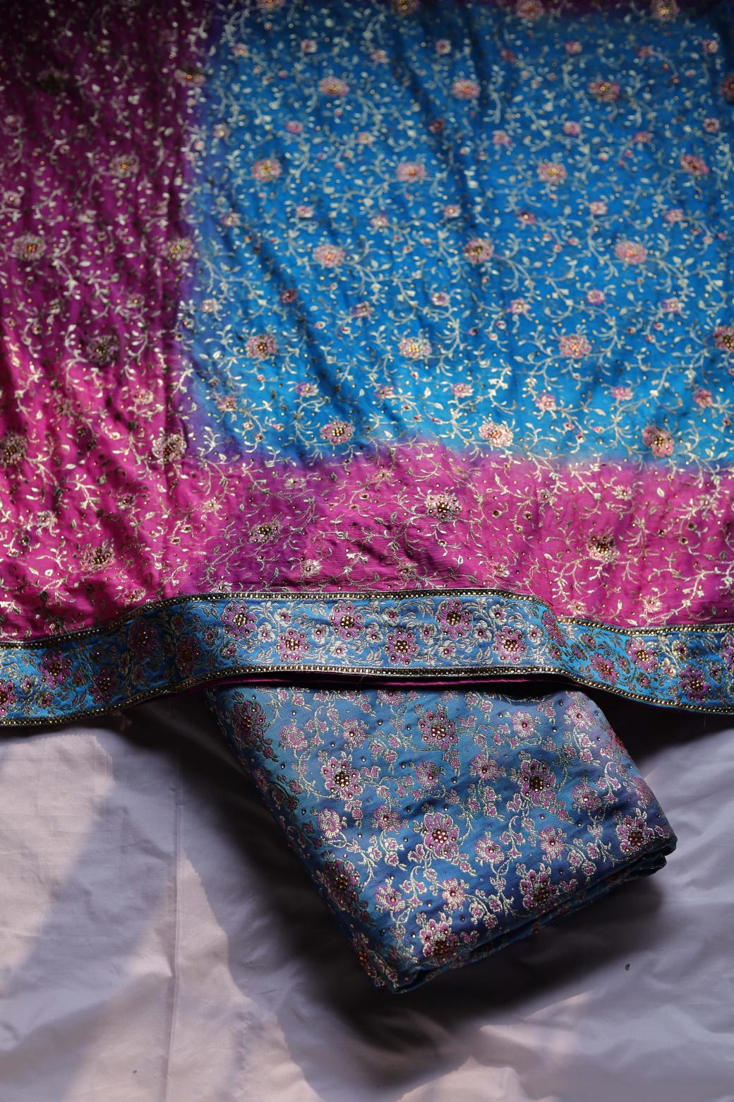 PINK & SKY BLUE COLOUR PURE KATAAN KIMKHAB BANARASI GHARARA