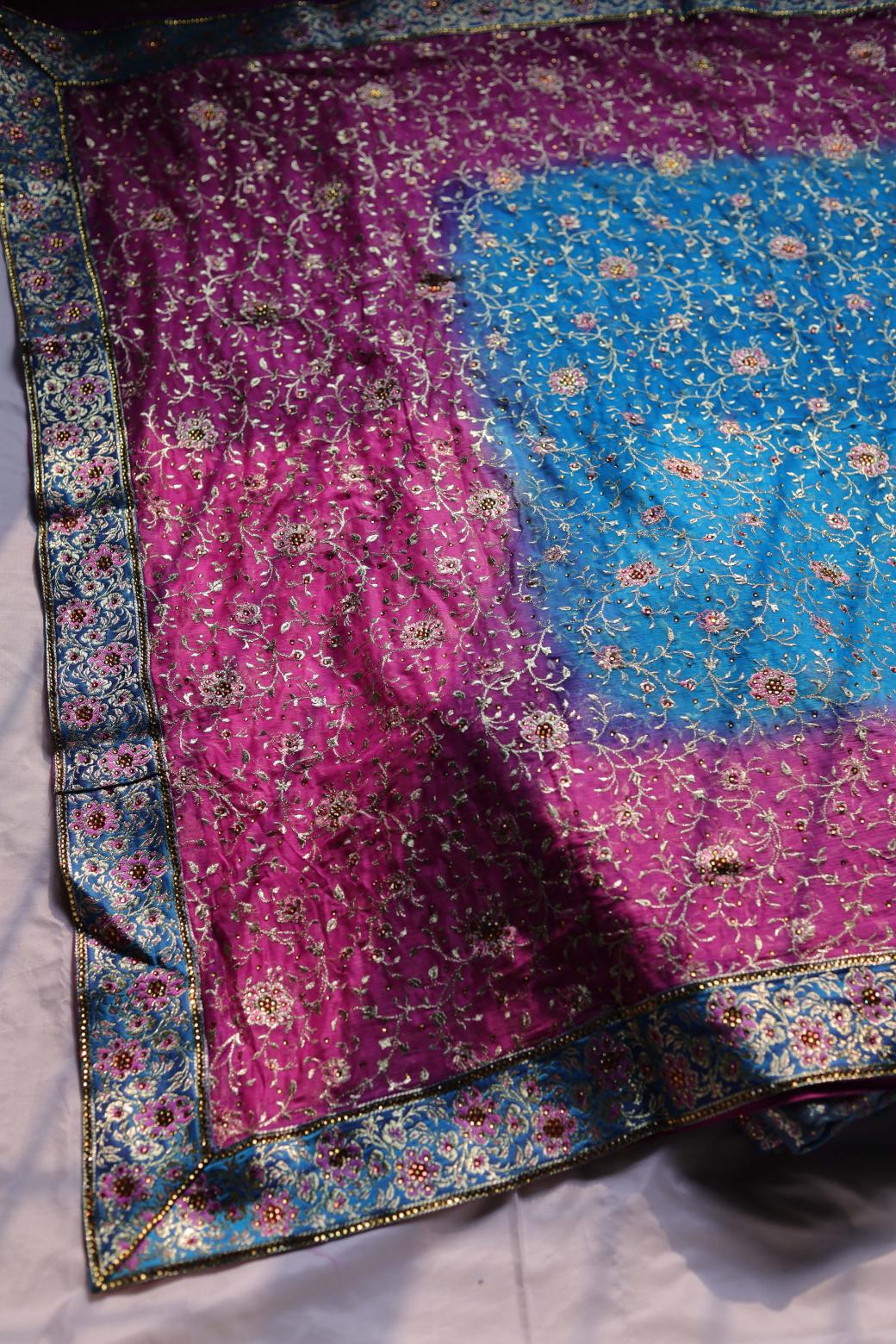 PINK & SKY BLUE COLOUR PURE KATAAN KIMKHAB BANARASI GHARARA