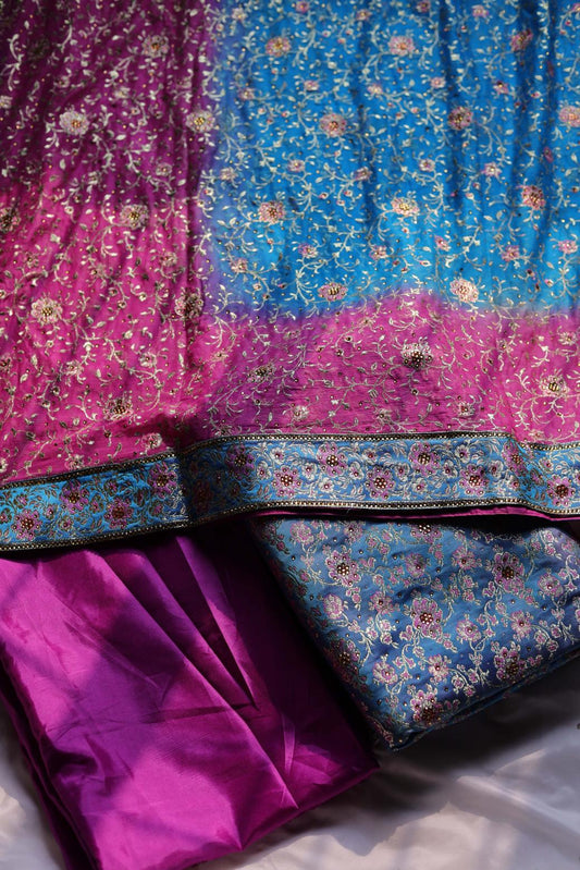 PINK & SKY BLUE COLOUR PURE KATAAN KIMKHAB BANARASI GHARARA