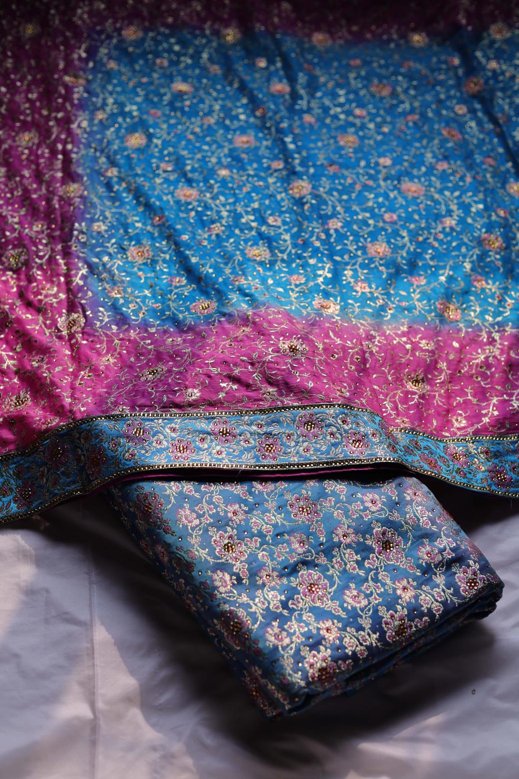 PINK & SKY BLUE COLOUR PURE KATAAN KIMKHAB BANARASI GHARARA
