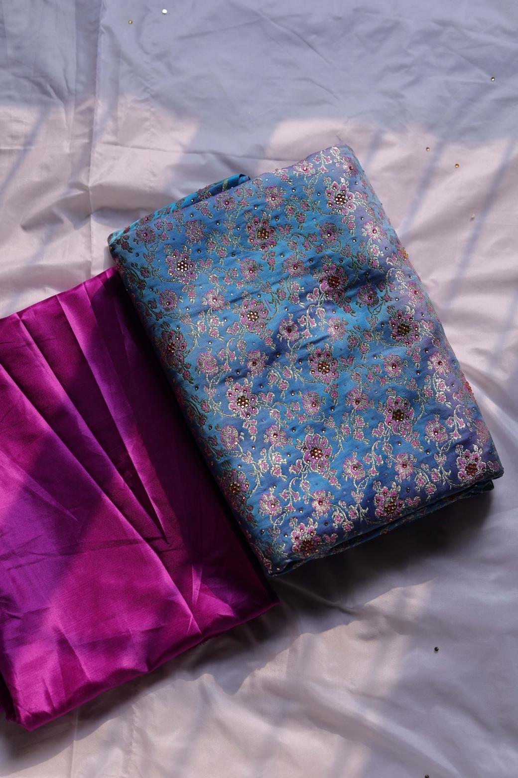 PINK & SKY BLUE COLOUR PURE KATAAN KIMKHAB BANARASI GHARARA