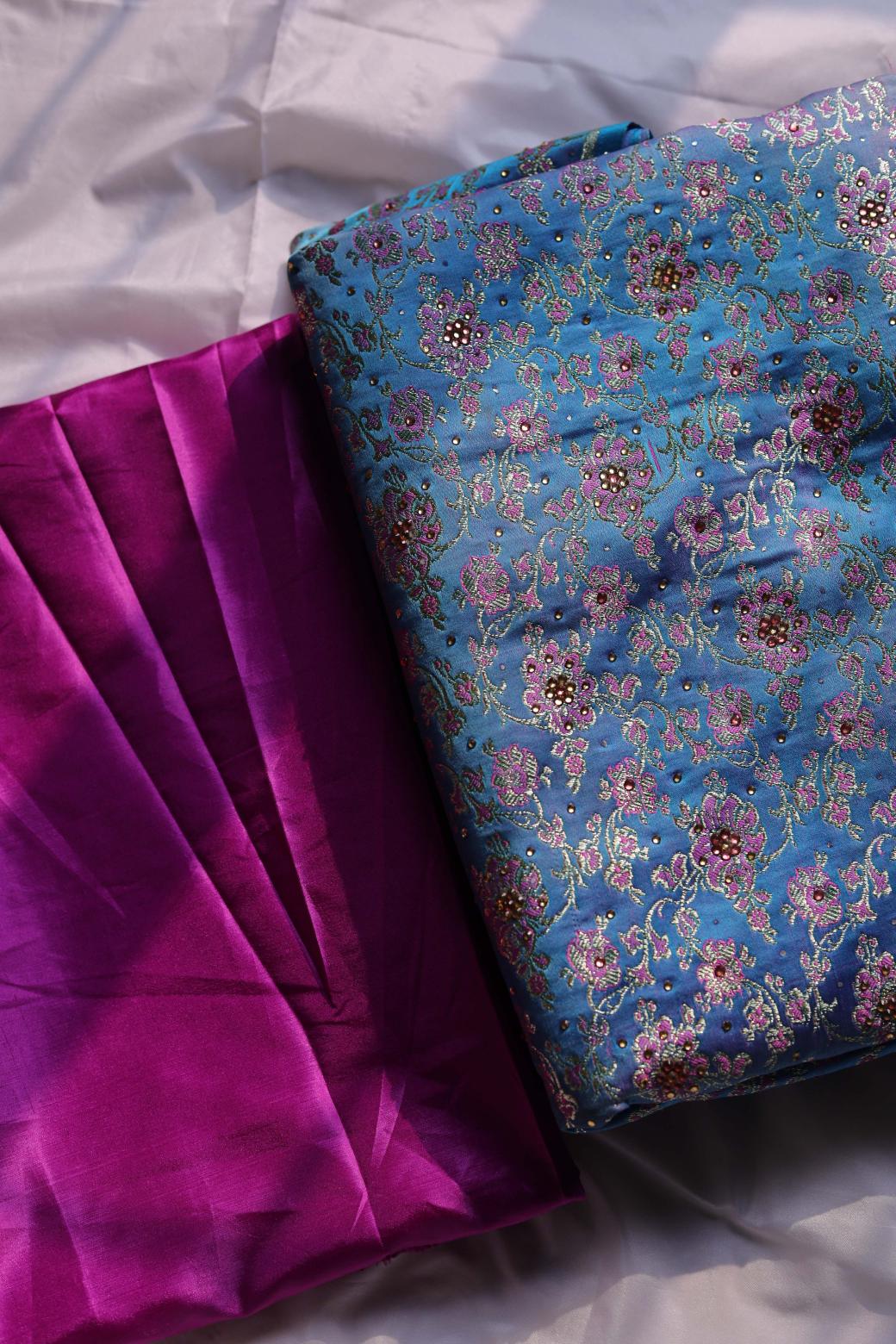 PINK & SKY BLUE COLOUR PURE KATAAN KIMKHAB BANARASI GHARARA