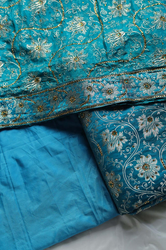SEA BLUE COLOUR PURE KIMKHAB BANARASI GHARARA