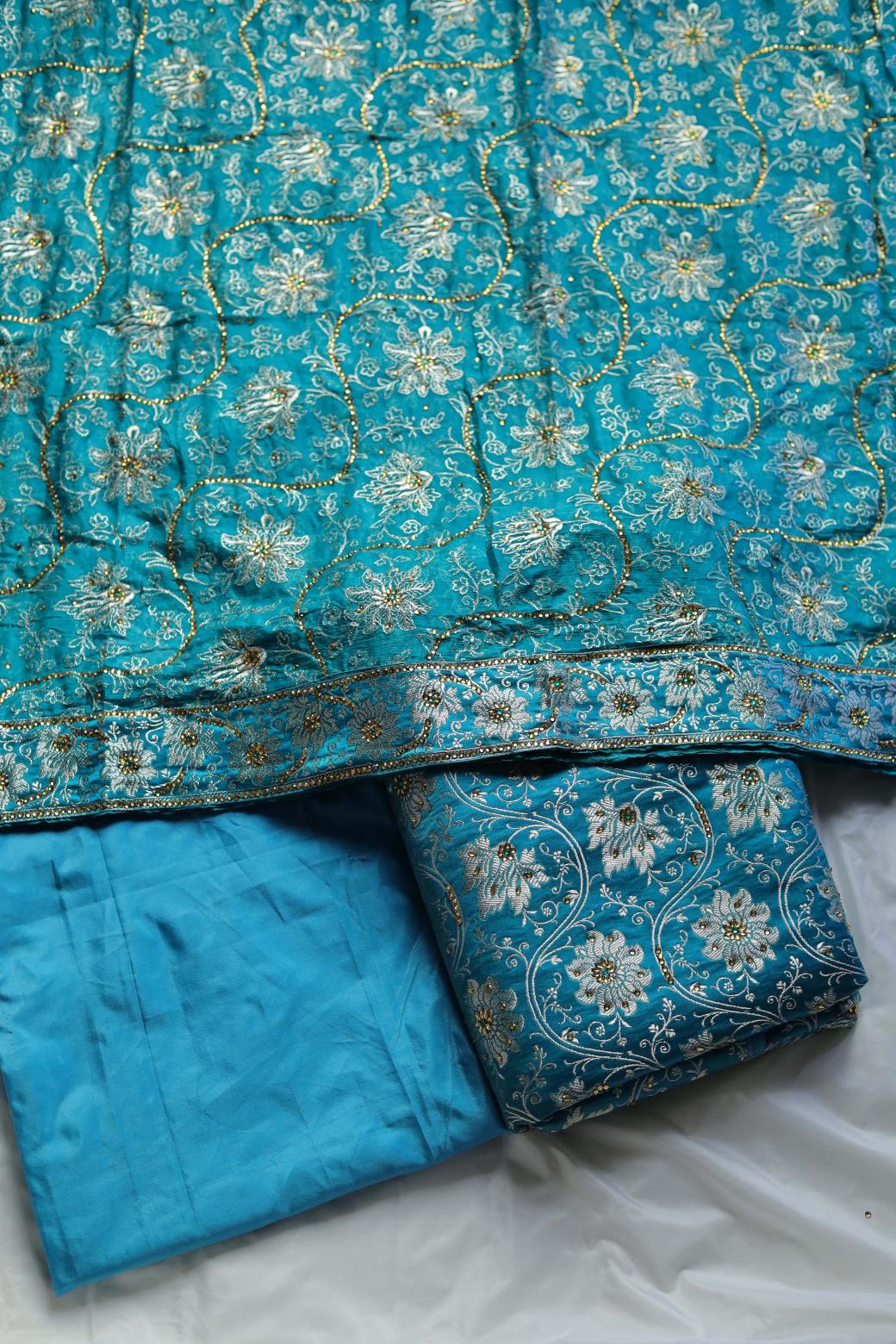 SEA BLUE COLOUR PURE KIMKHAB BANARASI GHARARA