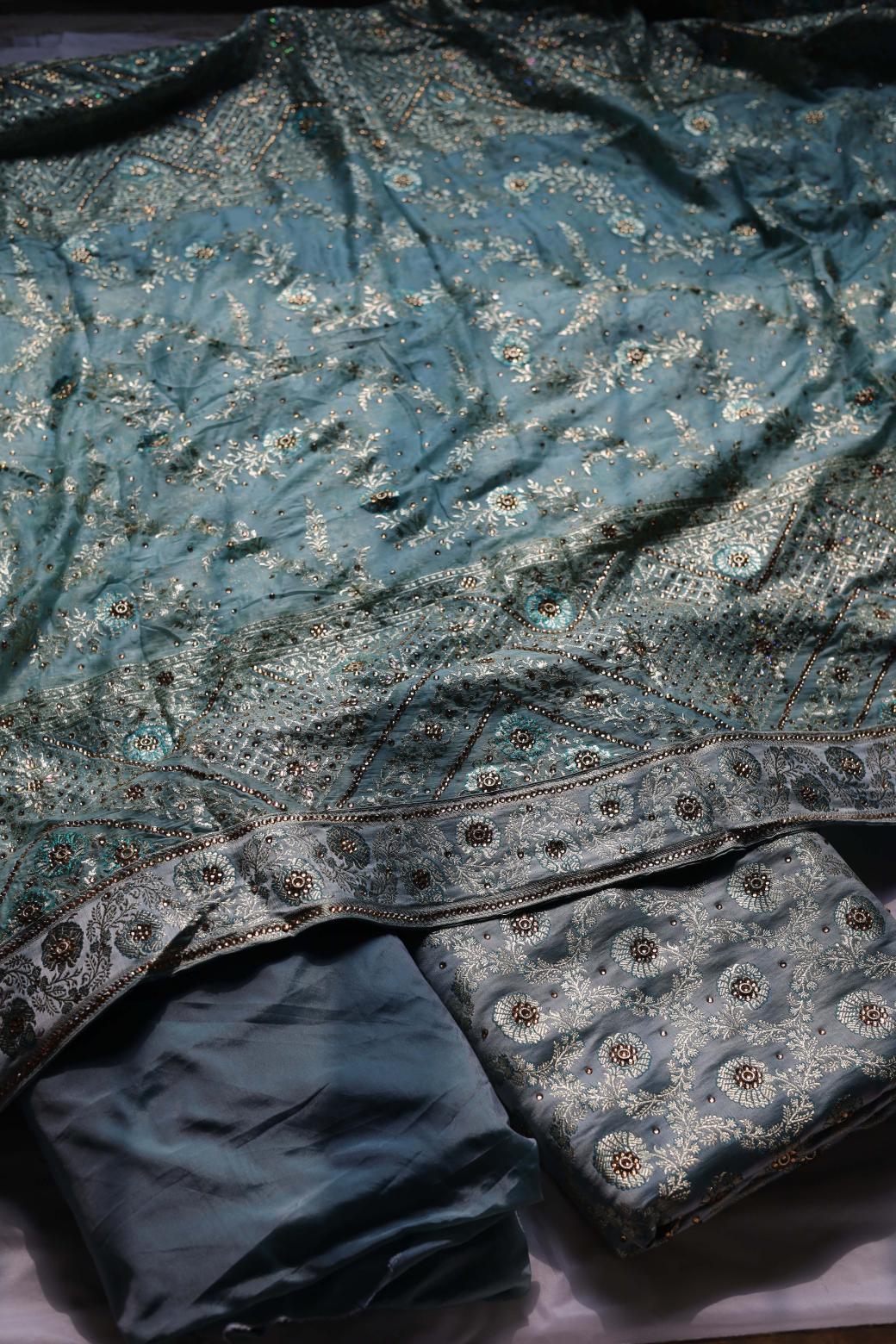 SEA GREEN COLOUR PURE KATAAN KIMKHAB BANARASI GHARARA