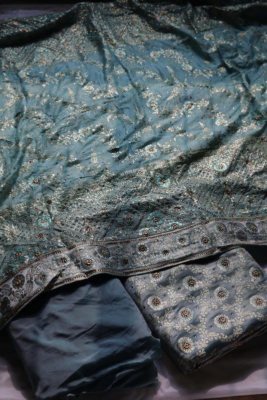 SEA GREEN COLOUR PURE KATAAN KIMKHAB BANARASI GHARARA