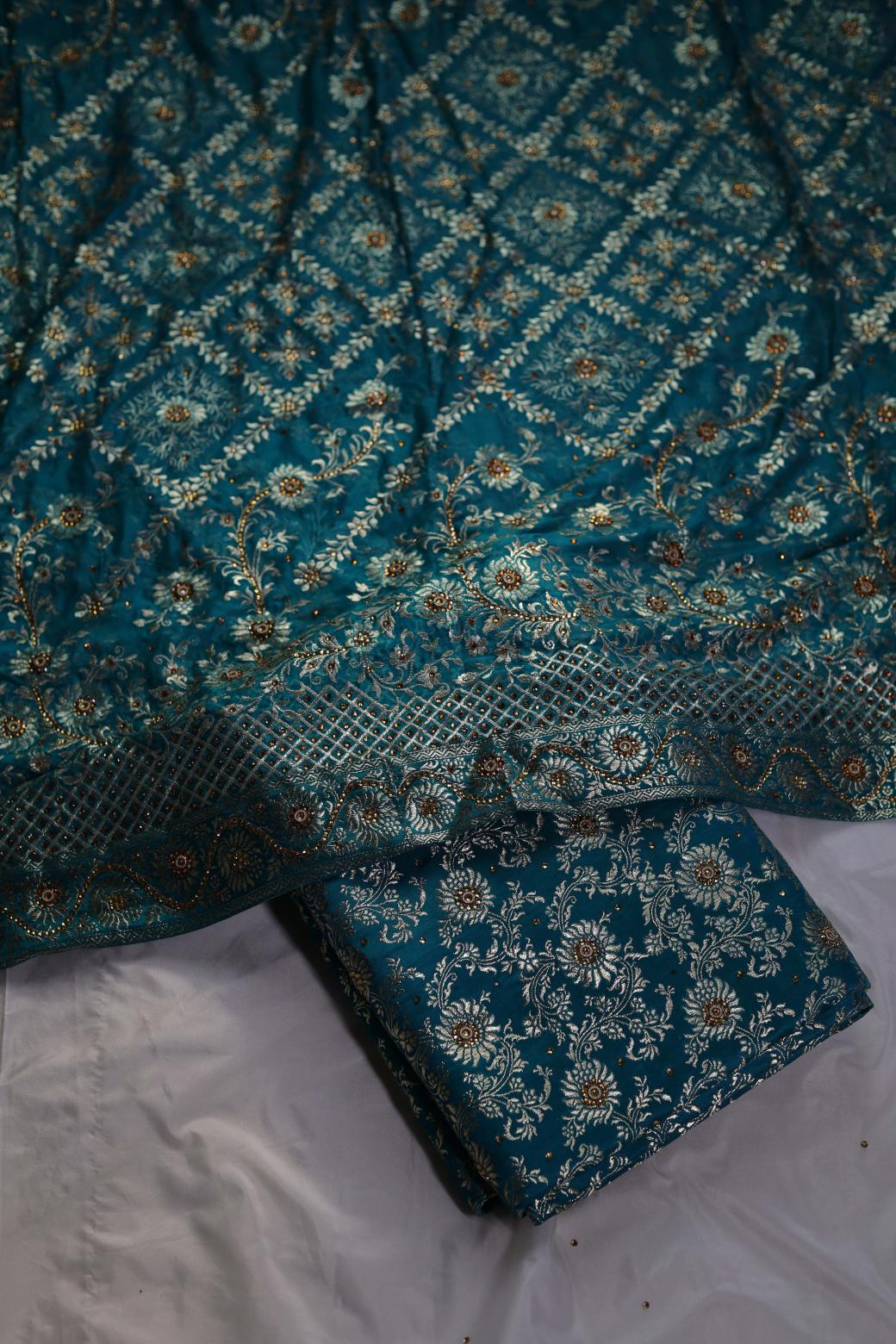 SEA GREEN COLOUR PURE KIMKHAB BANARASI GHARARA