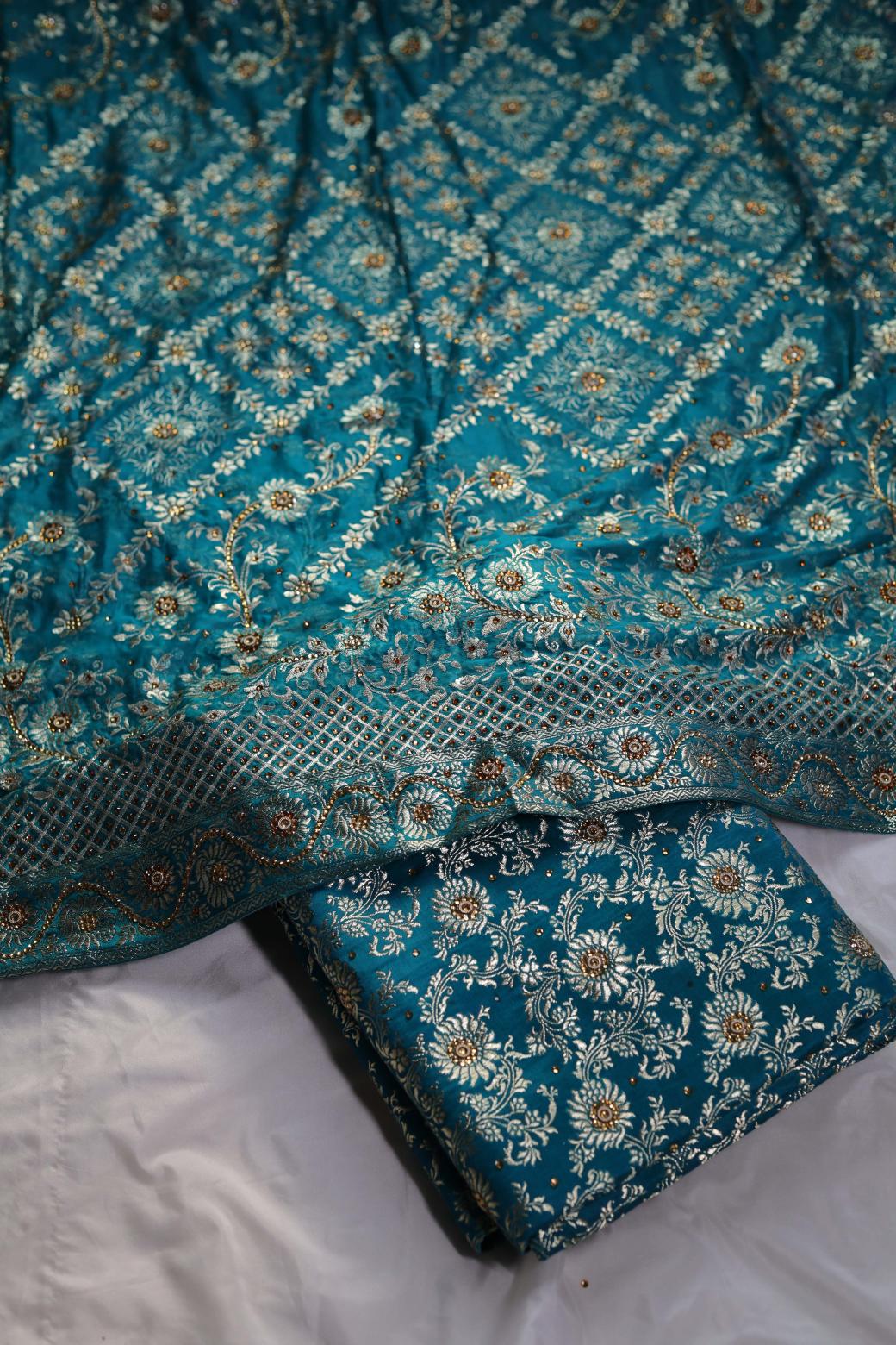 SEA GREEN COLOUR PURE KIMKHAB BANARASI GHARARA