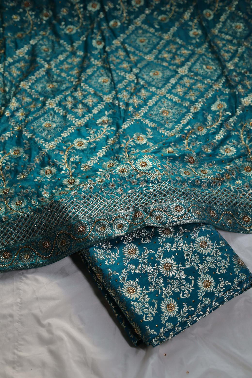 SEA GREEN COLOUR PURE KIMKHAB BANARASI GHARARA