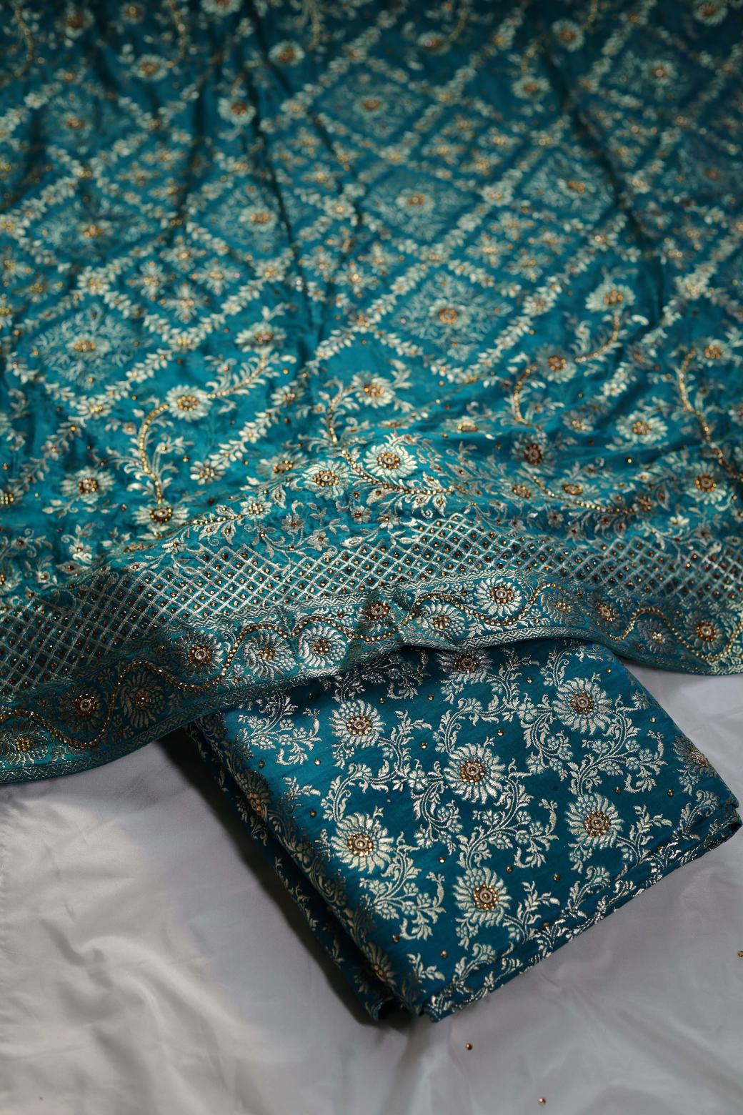 SEA GREEN COLOUR PURE KIMKHAB BANARASI GHARARA