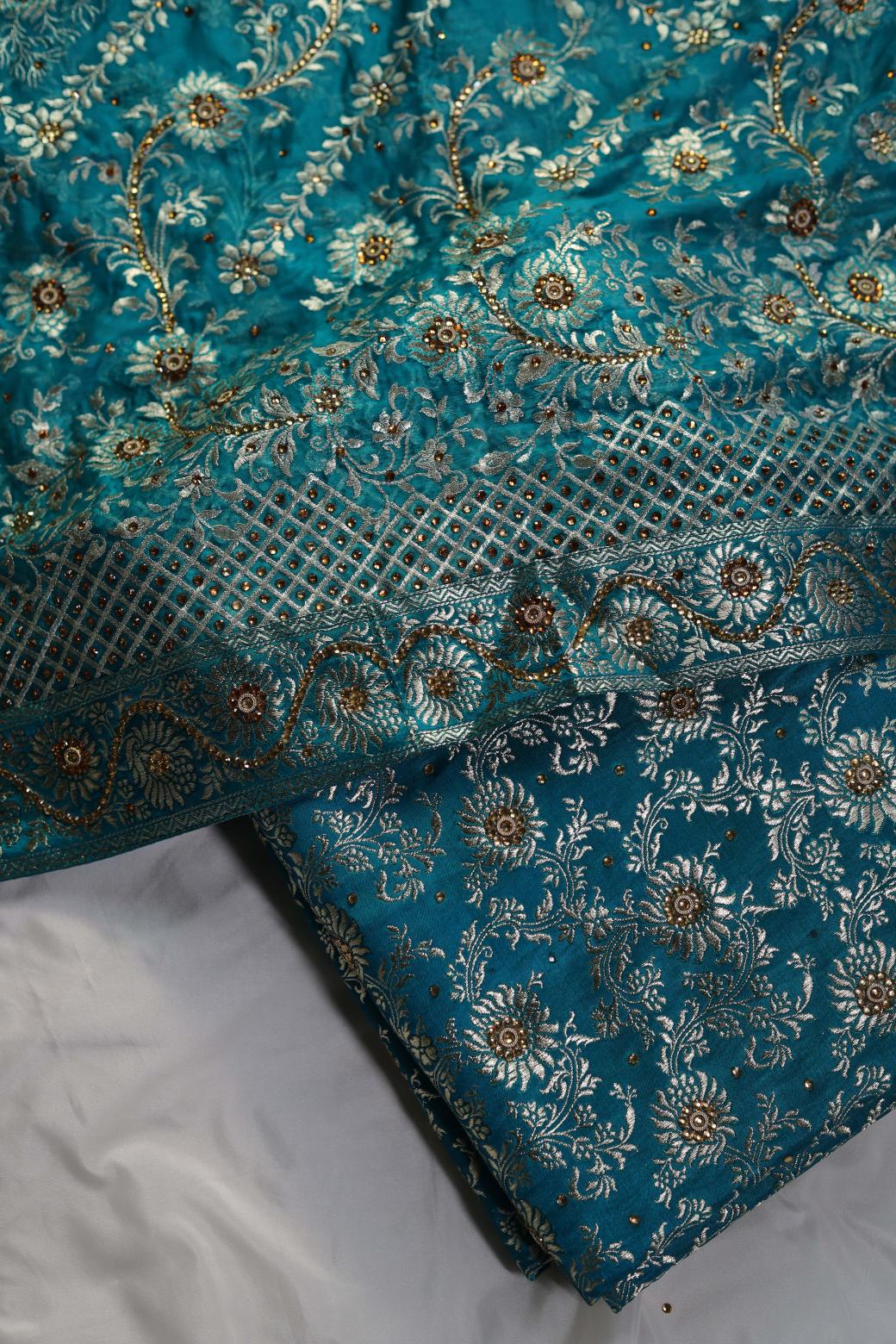 SEA GREEN COLOUR PURE KIMKHAB BANARASI GHARARA