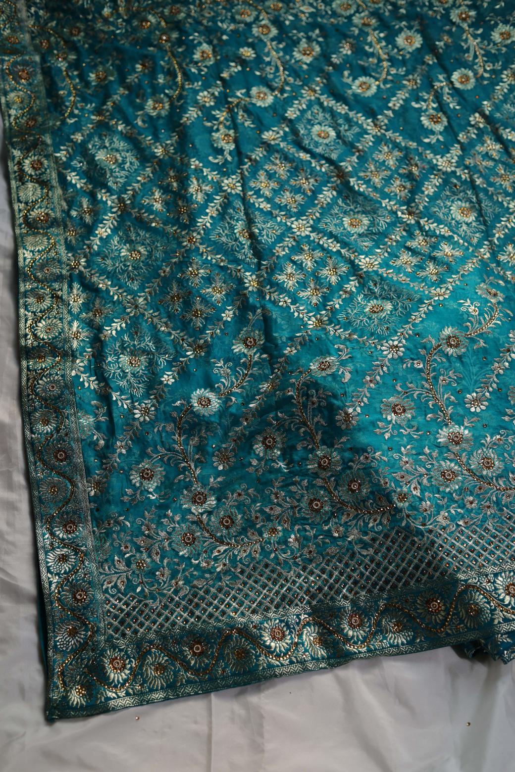 SEA GREEN COLOUR PURE KIMKHAB BANARASI GHARARA