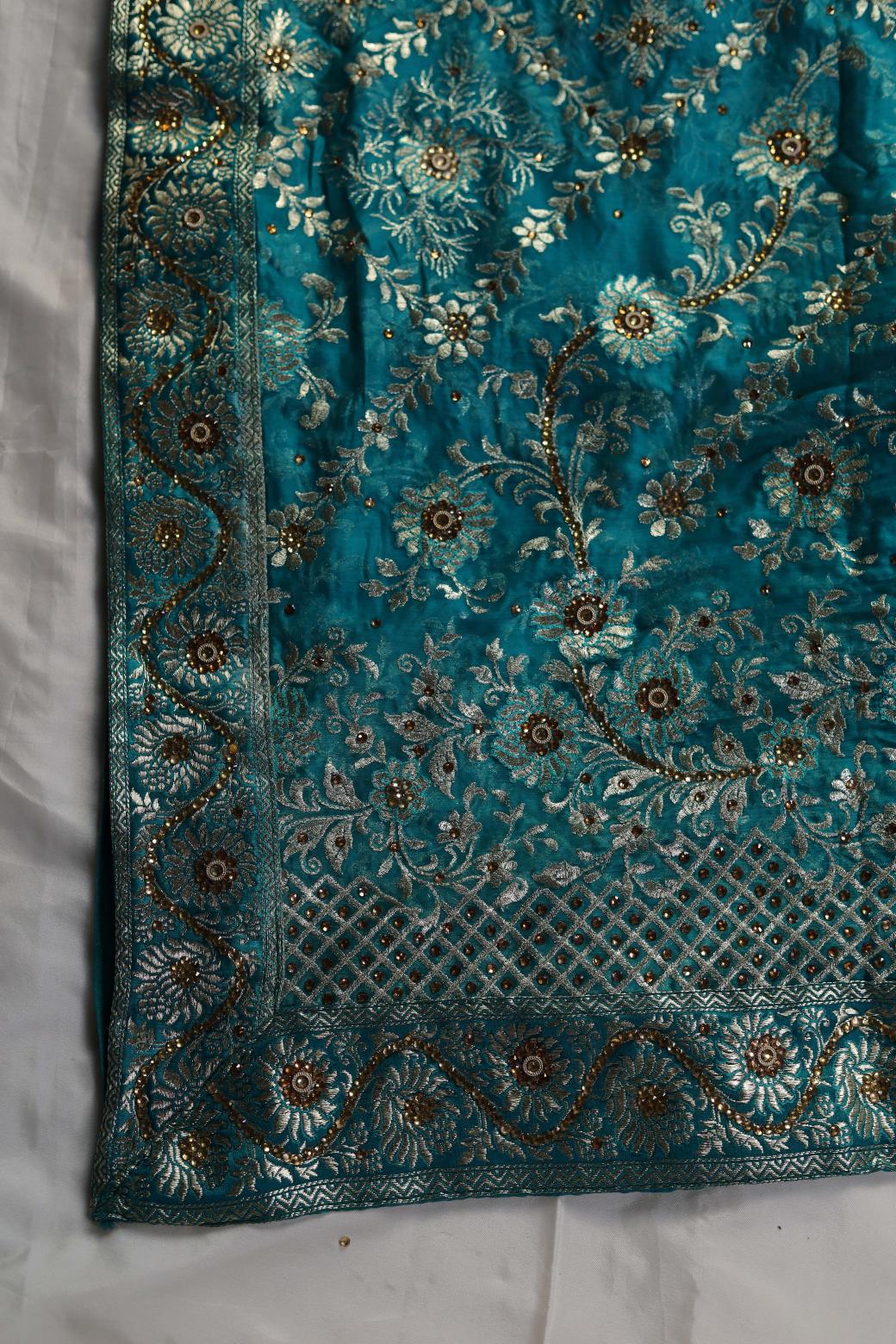 SEA GREEN COLOUR PURE KIMKHAB BANARASI GHARARA