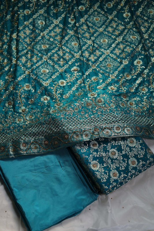 SEA GREEN COLOUR PURE KIMKHAB BANARASI GHARARA
