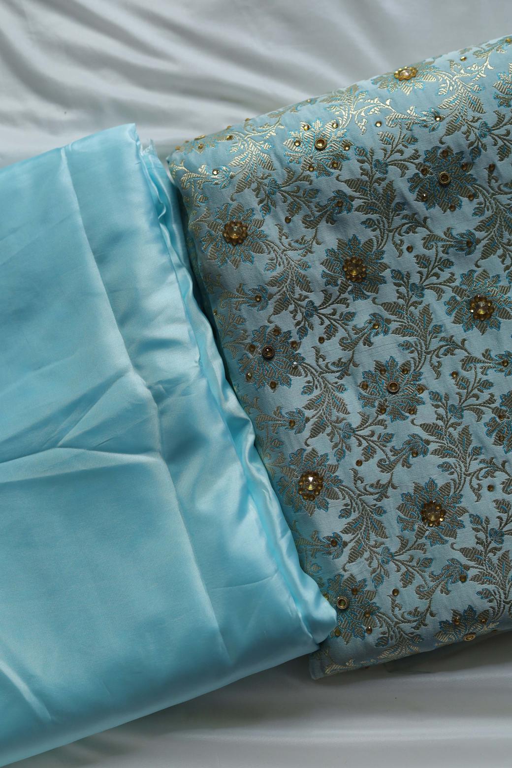 SKY BLUE COLOUR KIMKHAB BANARASI GHARARA