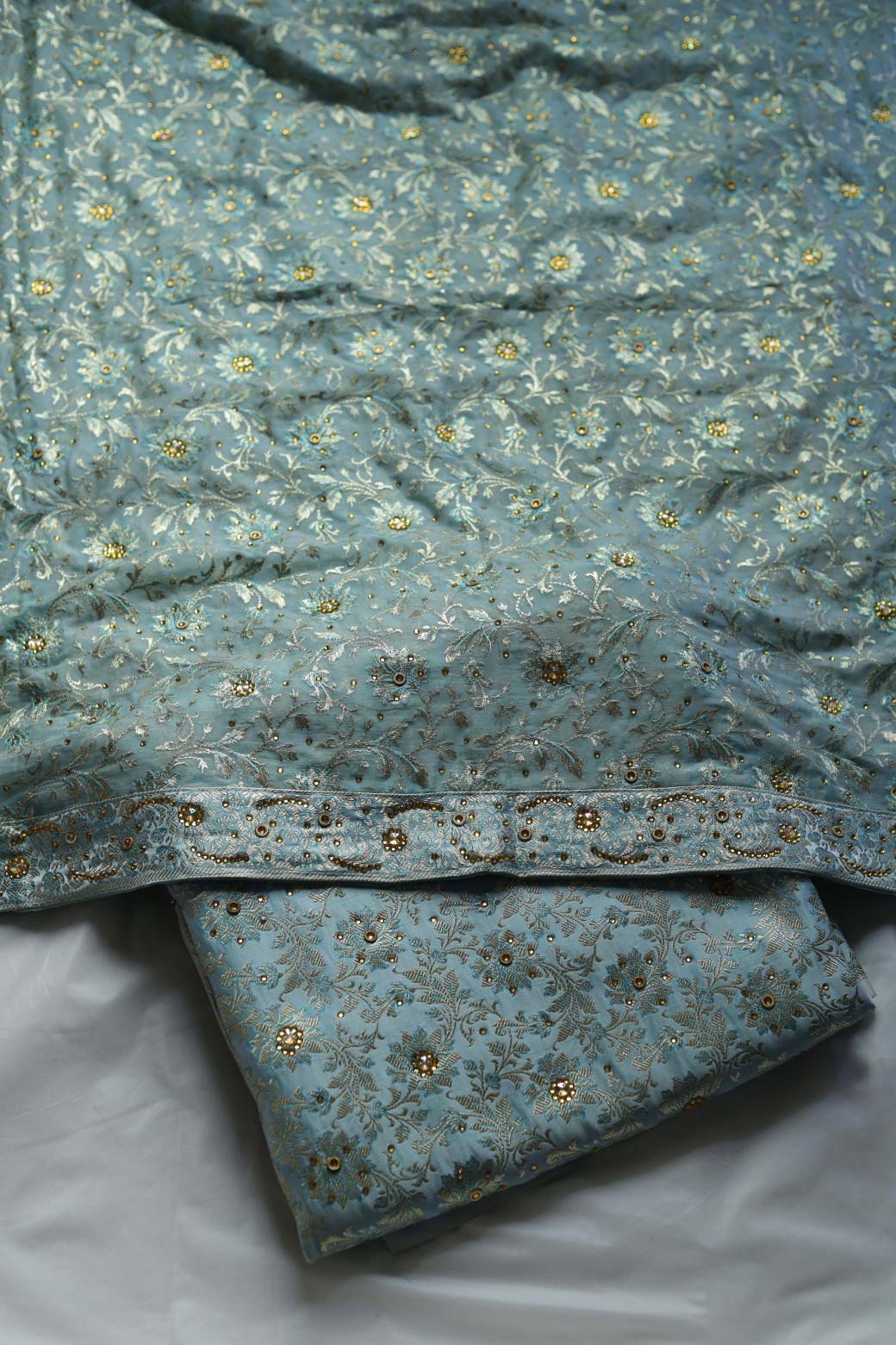 SKY BLUE COLOUR KIMKHAB BANARASI GHARARA
