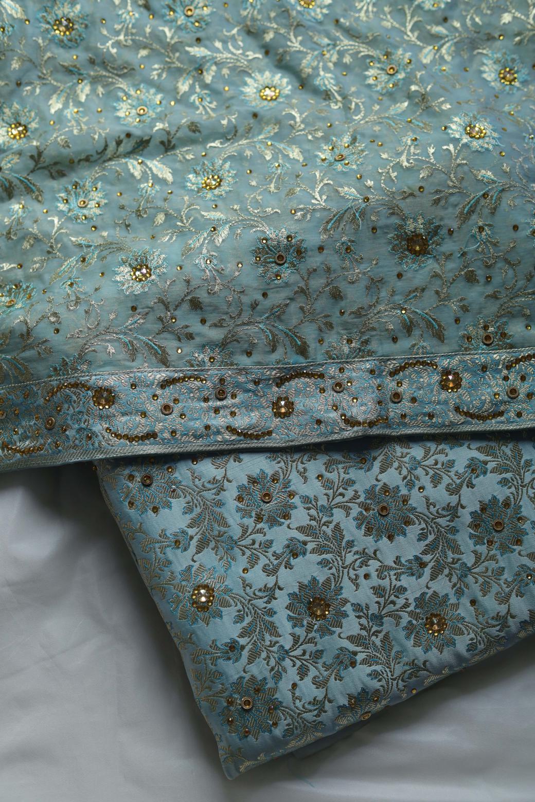 SKY BLUE COLOUR KIMKHAB BANARASI GHARARA