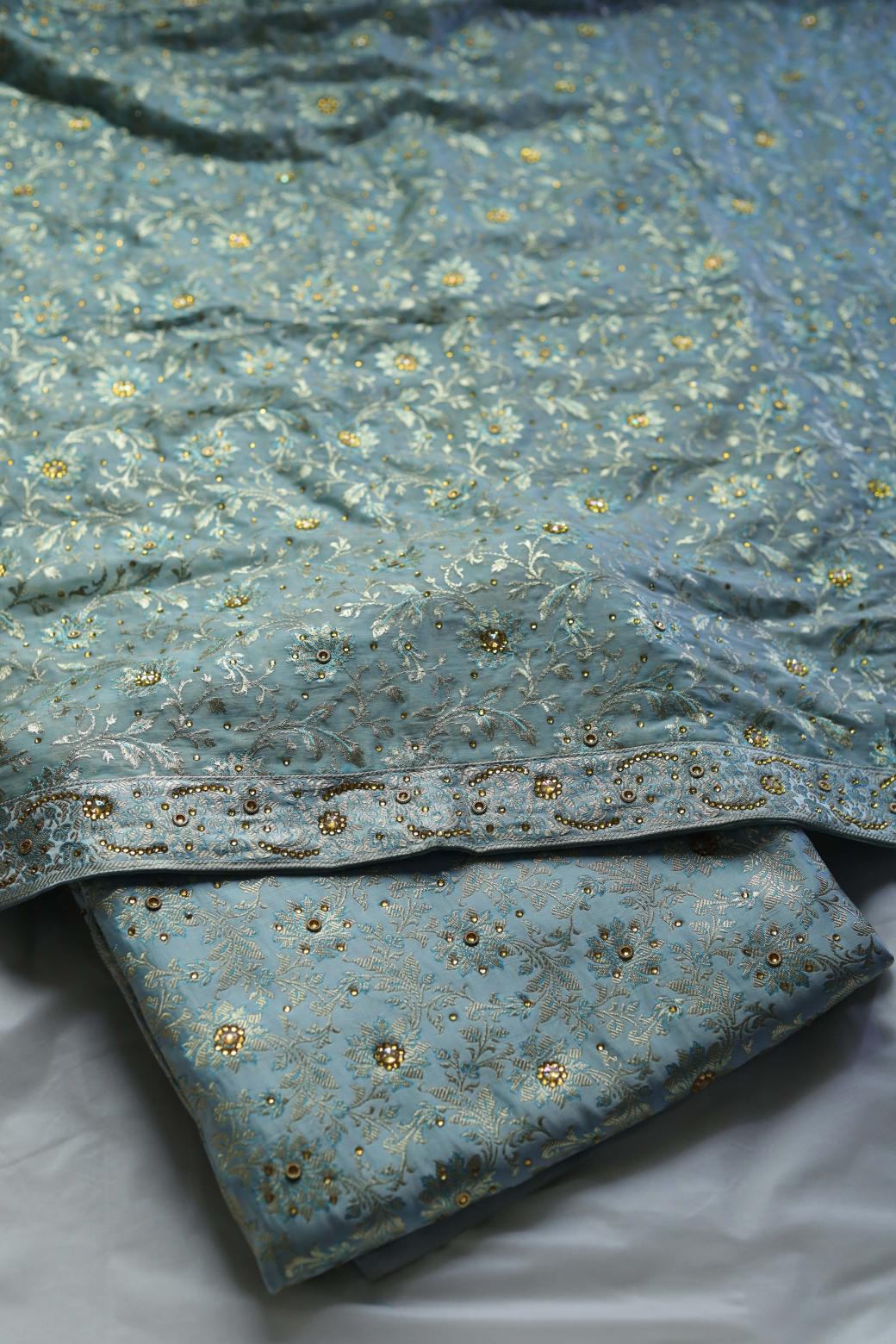 SKY BLUE COLOUR KIMKHAB BANARASI GHARARA