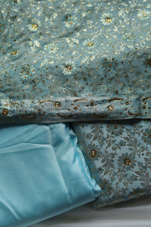 SKY BLUE COLOUR KIMKHAB BANARASI GHARARA