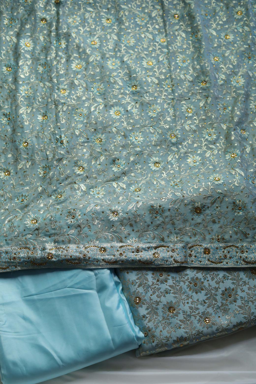 SKY BLUE COLOUR KIMKHAB BANARASI GHARARA