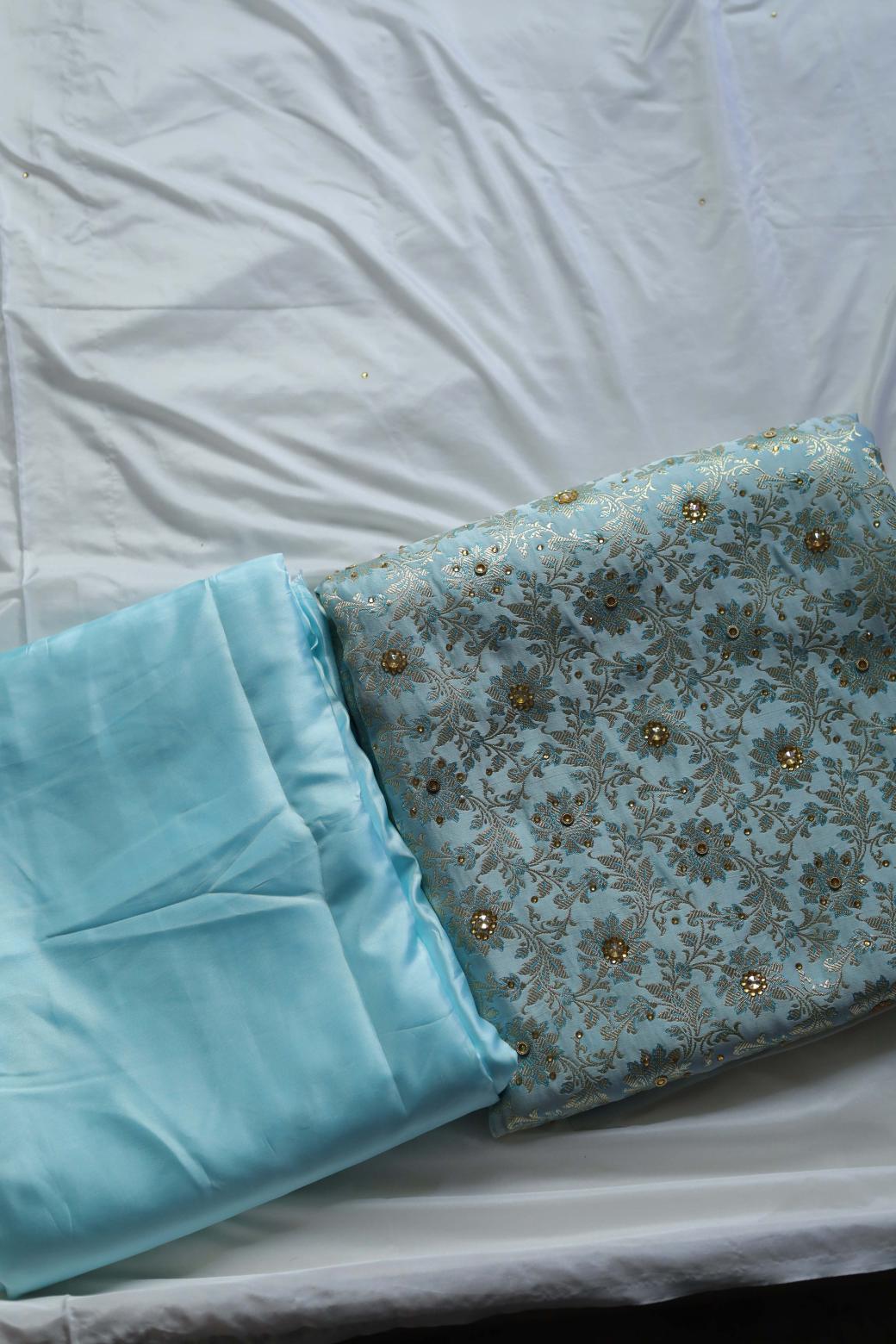 SKY BLUE COLOUR KIMKHAB BANARASI GHARARA