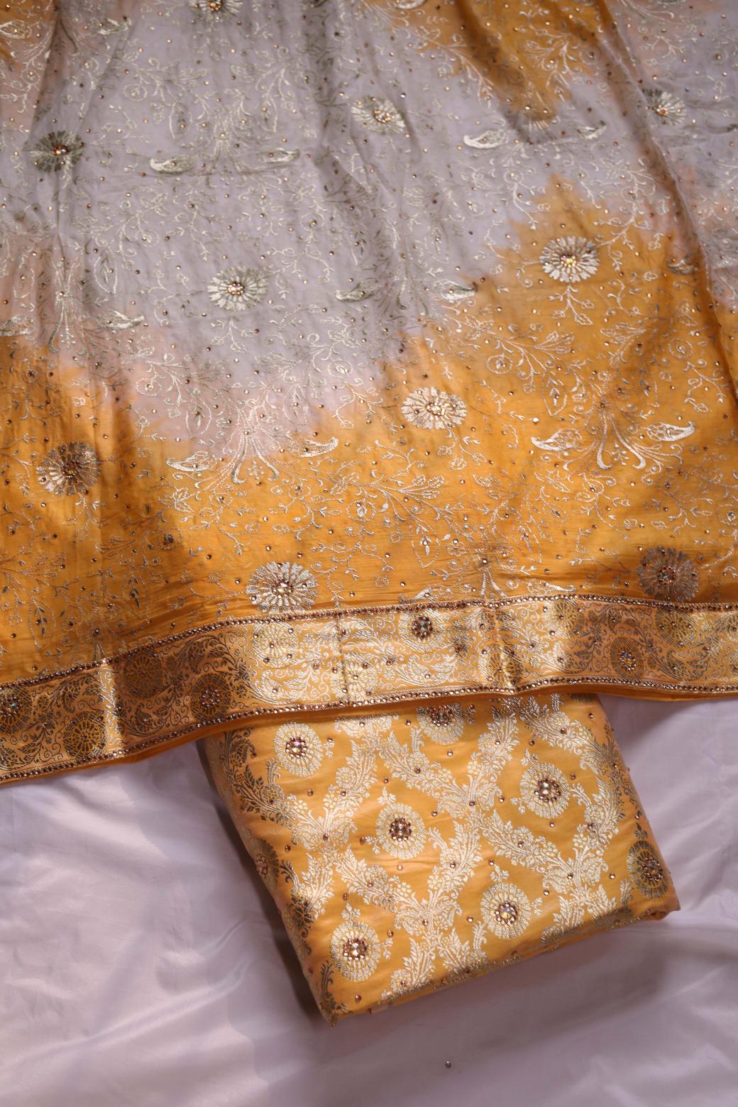 YELLOW COLOUR KIMKHAB BANARASI GHARARA