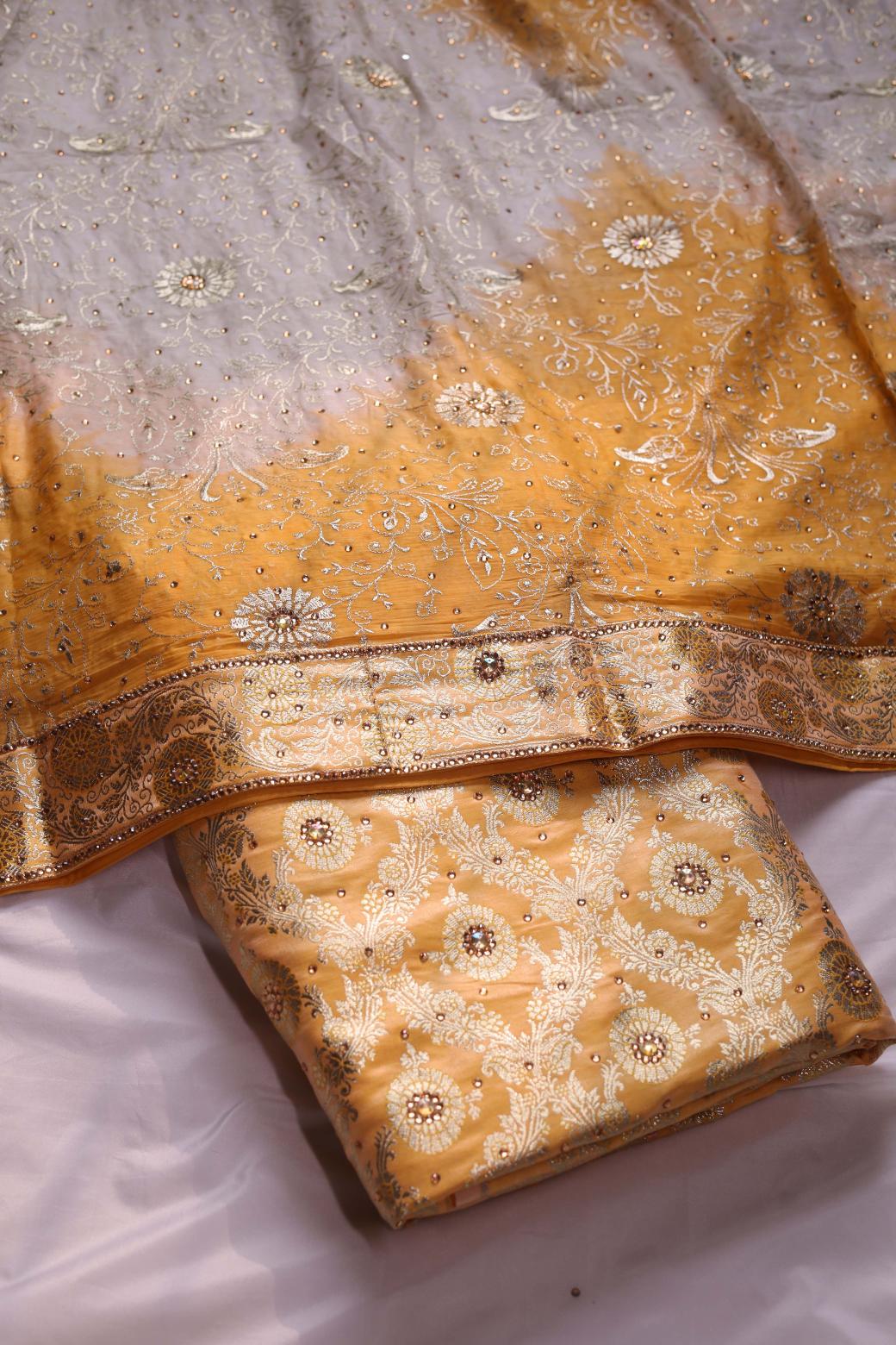 YELLOW COLOUR KIMKHAB BANARASI GHARARA