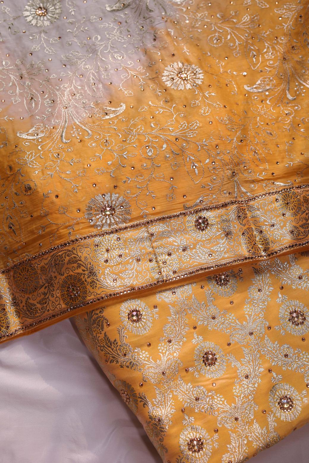 YELLOW COLOUR KIMKHAB BANARASI GHARARA