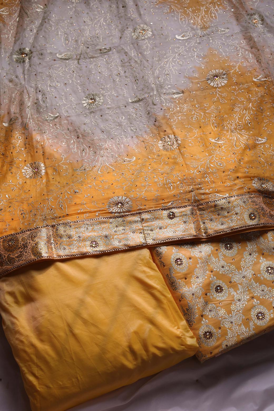 YELLOW COLOUR KIMKHAB BANARASI GHARARA