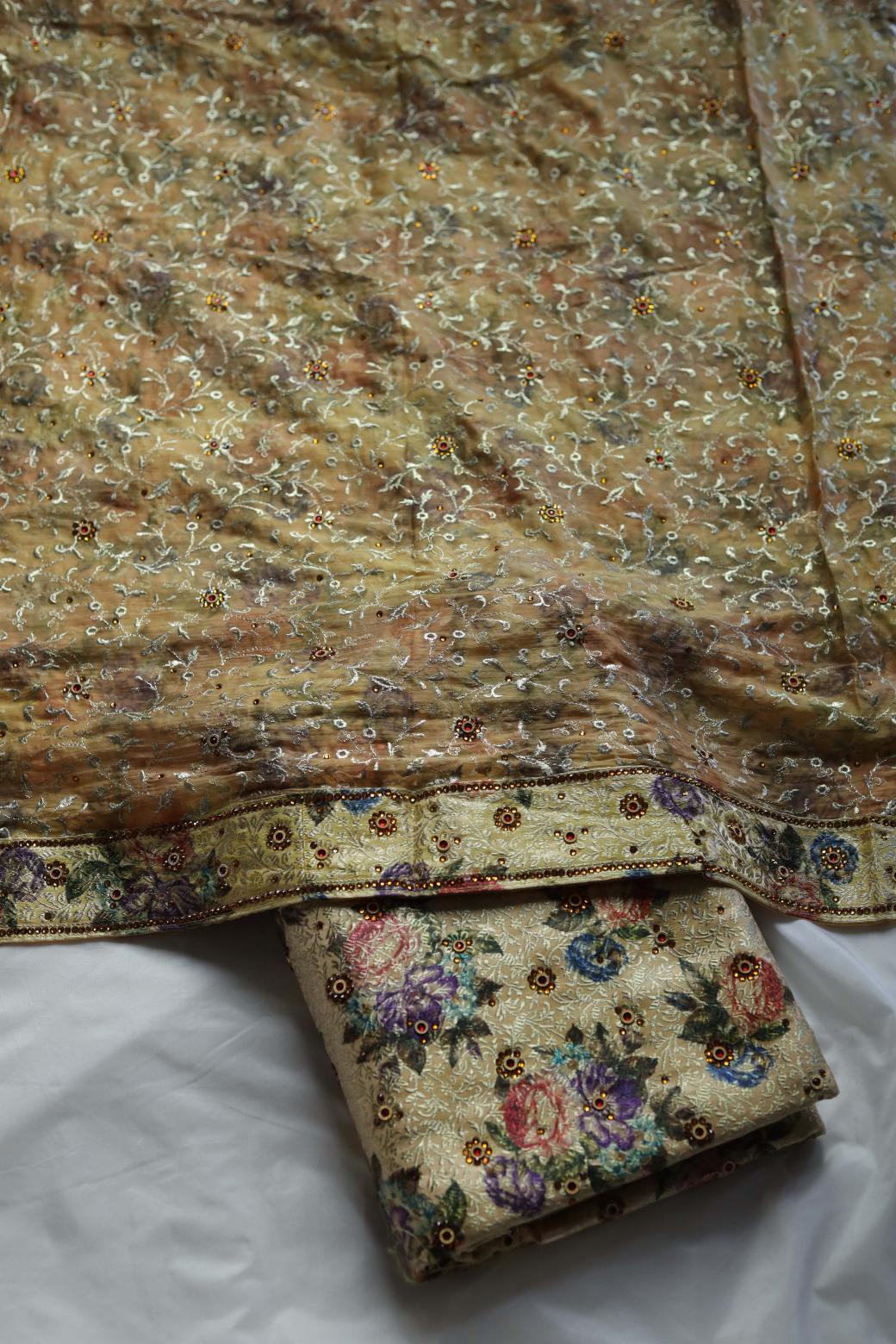 YELLOW  COLOUR PRINTED KIMKHAB BANARASI GHARARA