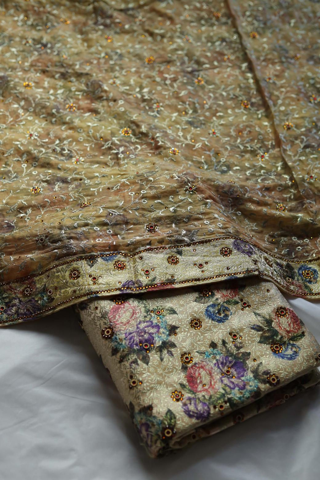 YELLOW  COLOUR PRINTED KIMKHAB BANARASI GHARARA