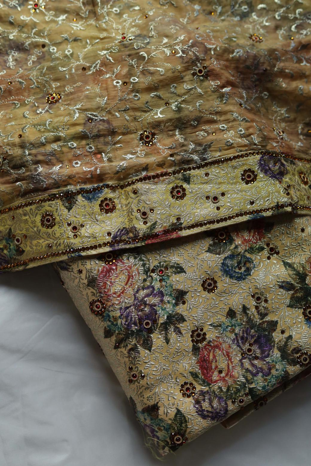 YELLOW  COLOUR PRINTED KIMKHAB BANARASI GHARARA