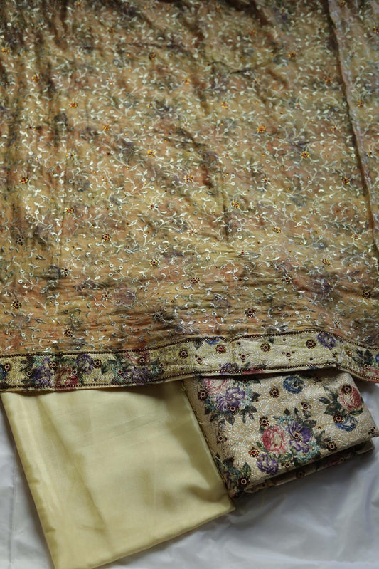 YELLOW  COLOUR PRINTED KIMKHAB BANARASI GHARARA